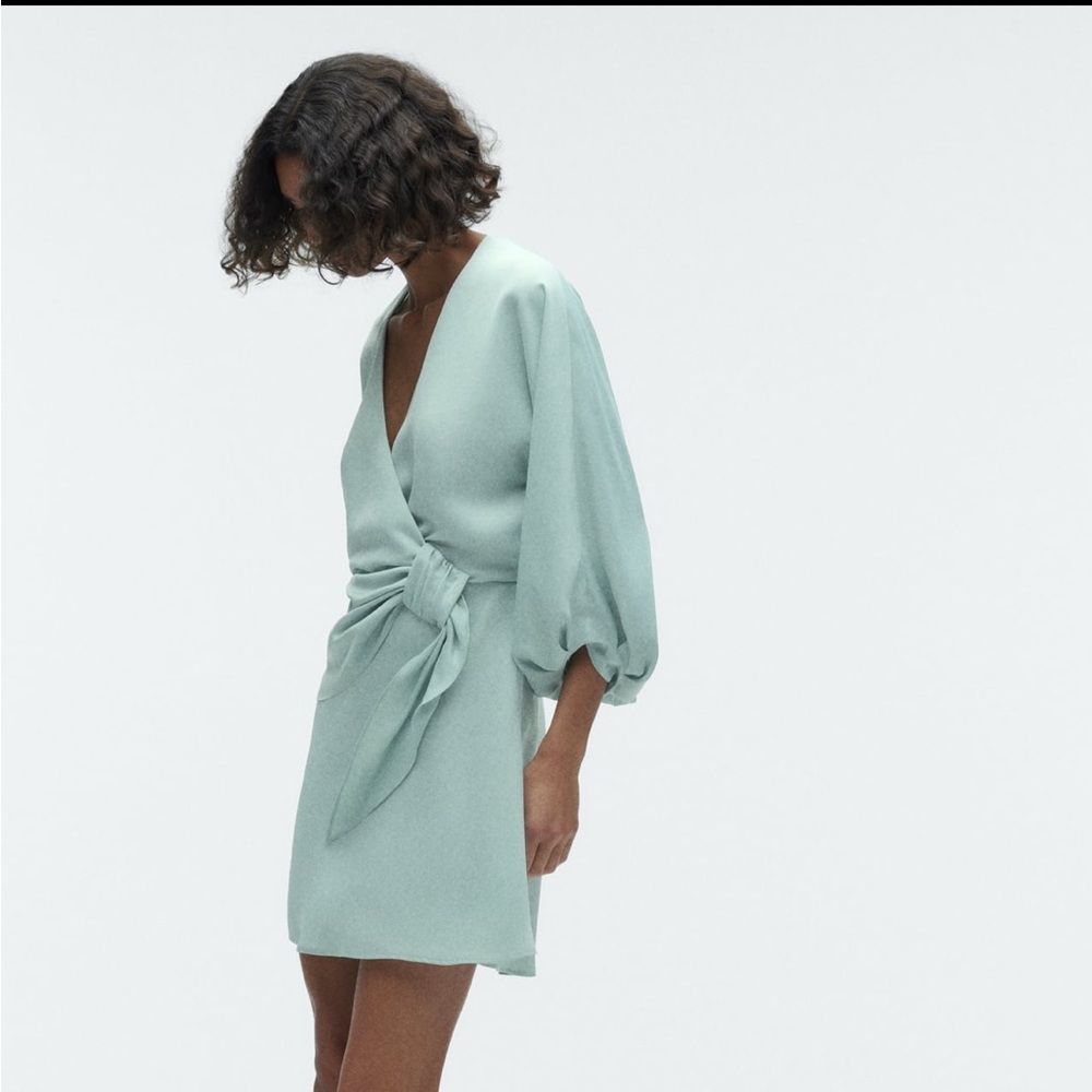Zara knotted mini dress- sea green. size medium. Worn once